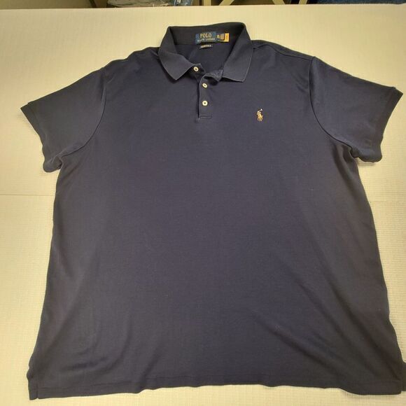 Polo Ralph Lauren Slim Fit Polo Shirt Men's 2XL Navy Short Sleeve Flesh Pony‎ - Picture 2 of 8